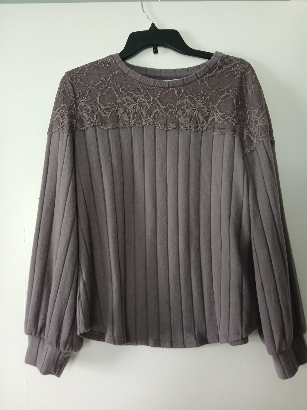 Maurices Mauve Ribbed Sweater with Lace Yoke